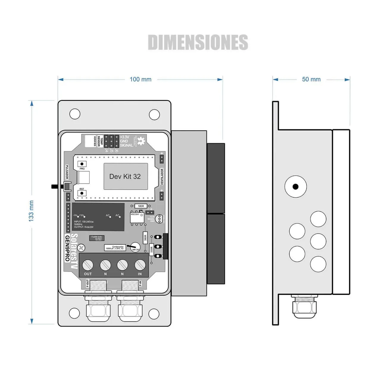 Dimensiones del gestor de excedentes Gen9 Serie 8 v21.